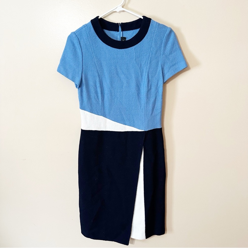 St. John Women’s Navy Sky Blue Wool Blend Sheath Dress Size 4 Career Work